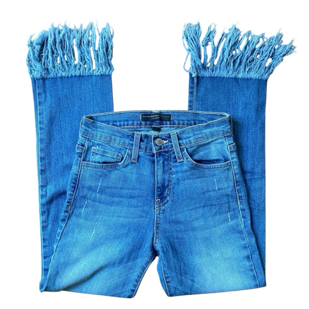 flying monkey platinum fringe bottom distressed jeans